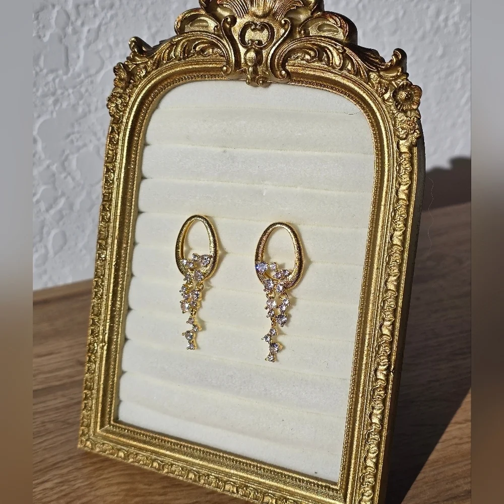Gold Oval CZ Drop Earrings | Modern Vintage Glam ✨️